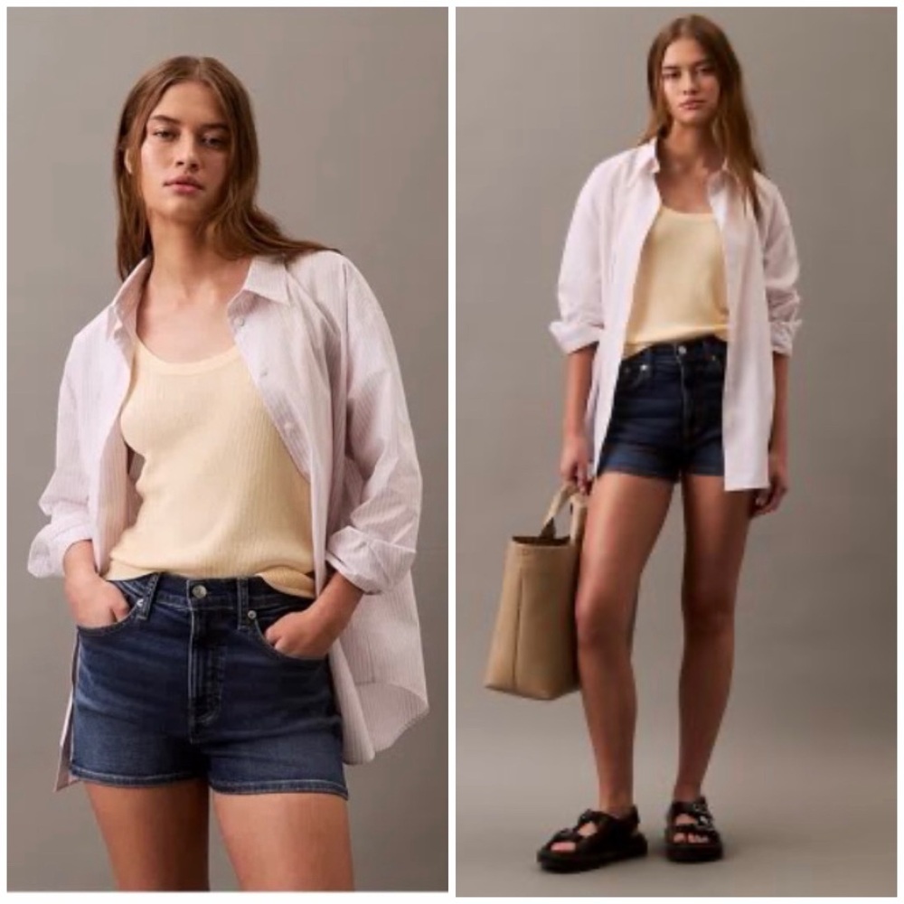 Calvin Klein Denim Micro Mini Shorts 26 Dark Wash Mid Rise 90s Minimalism